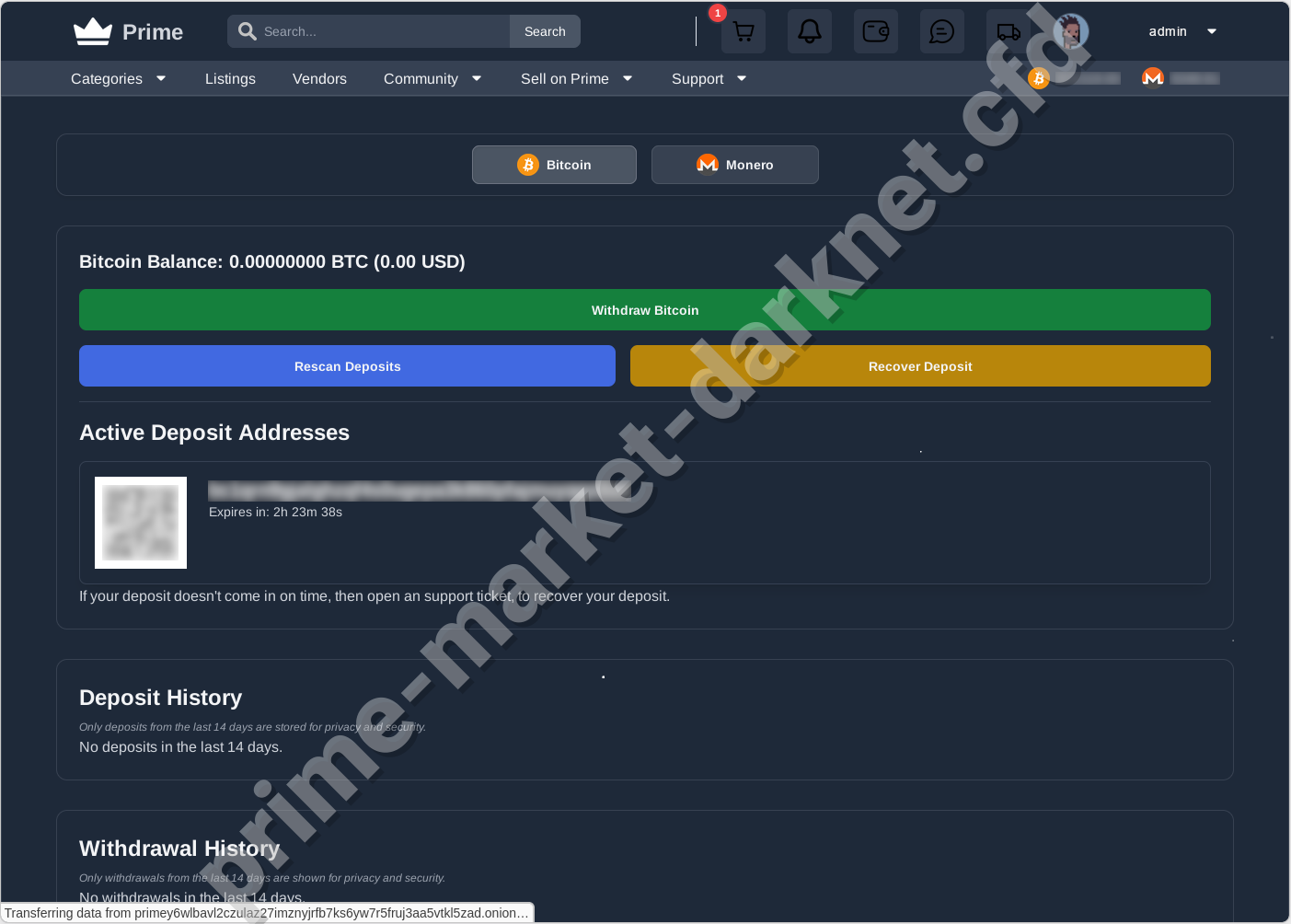 Prime Bitcoin Wallet on Prime Darknet Market